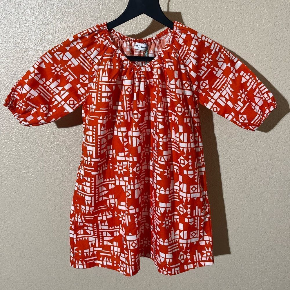 La Paloma Red and White Geometric Pattern House Dress